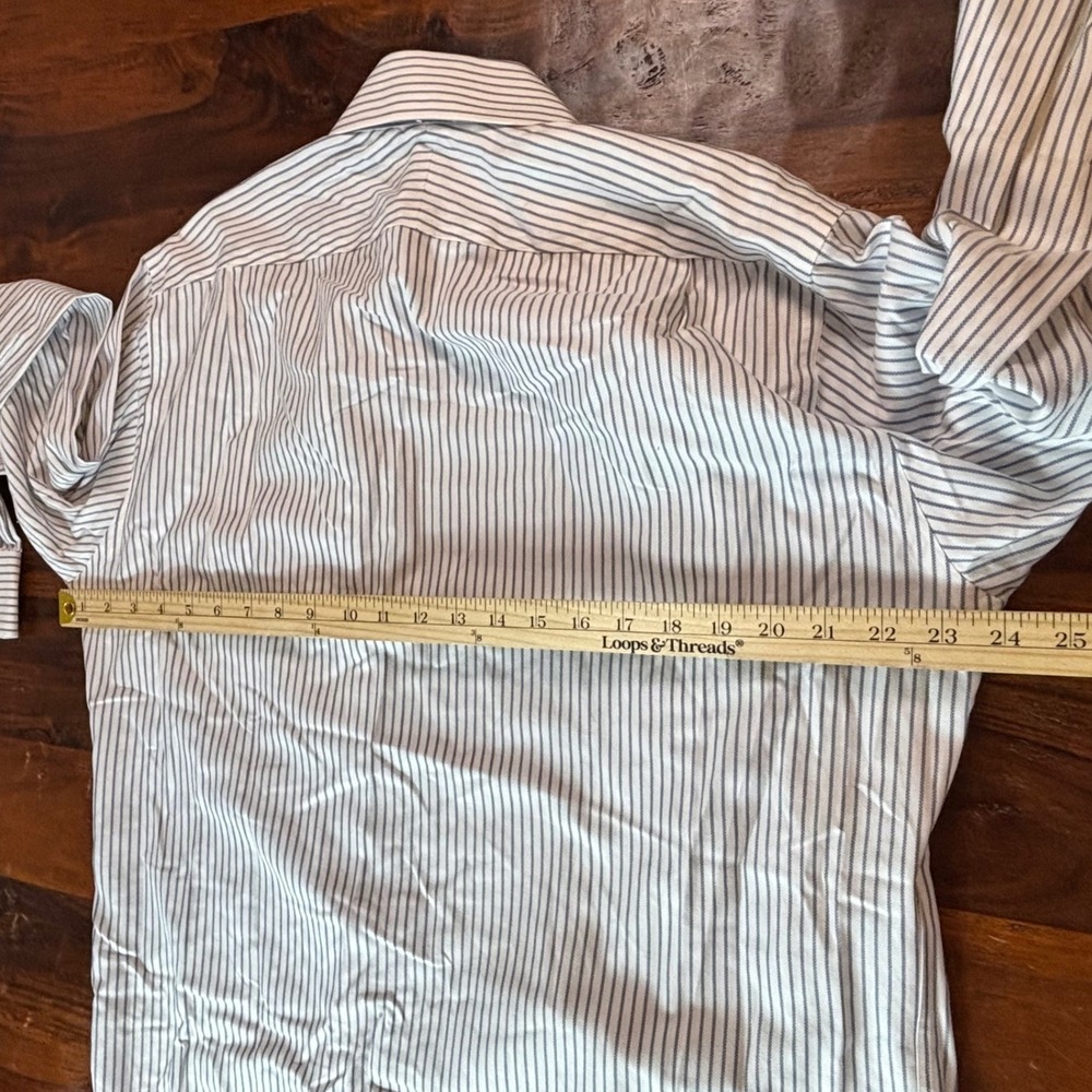 Nordstrom Smartcare Mens Striped Dress Shirt‎ 15.5 35 Tailored Fit Blue White - Picture 4 of 7